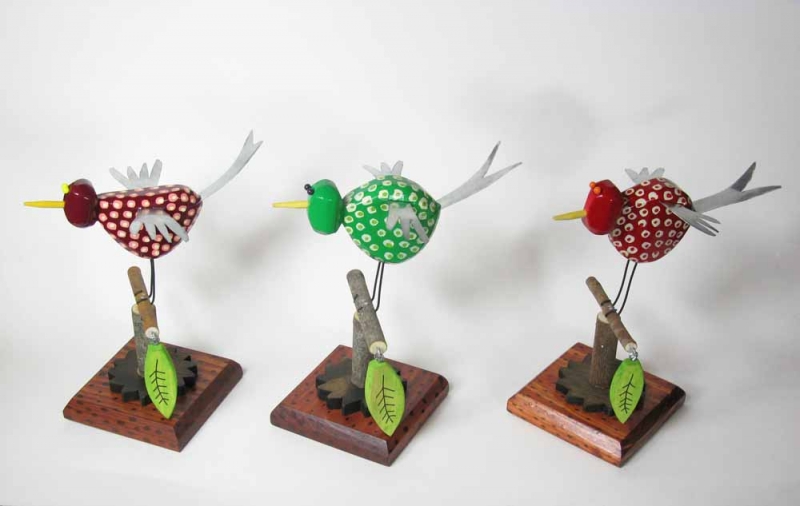CareyArt birds in reds and green